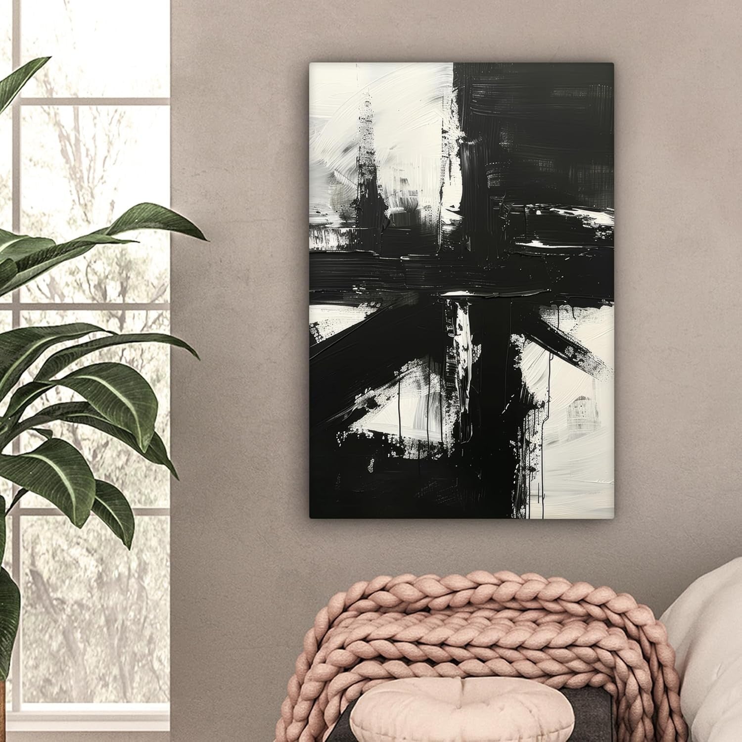 Abstract Black White Canvas Wall Art 40x60cm Modern Framed Print