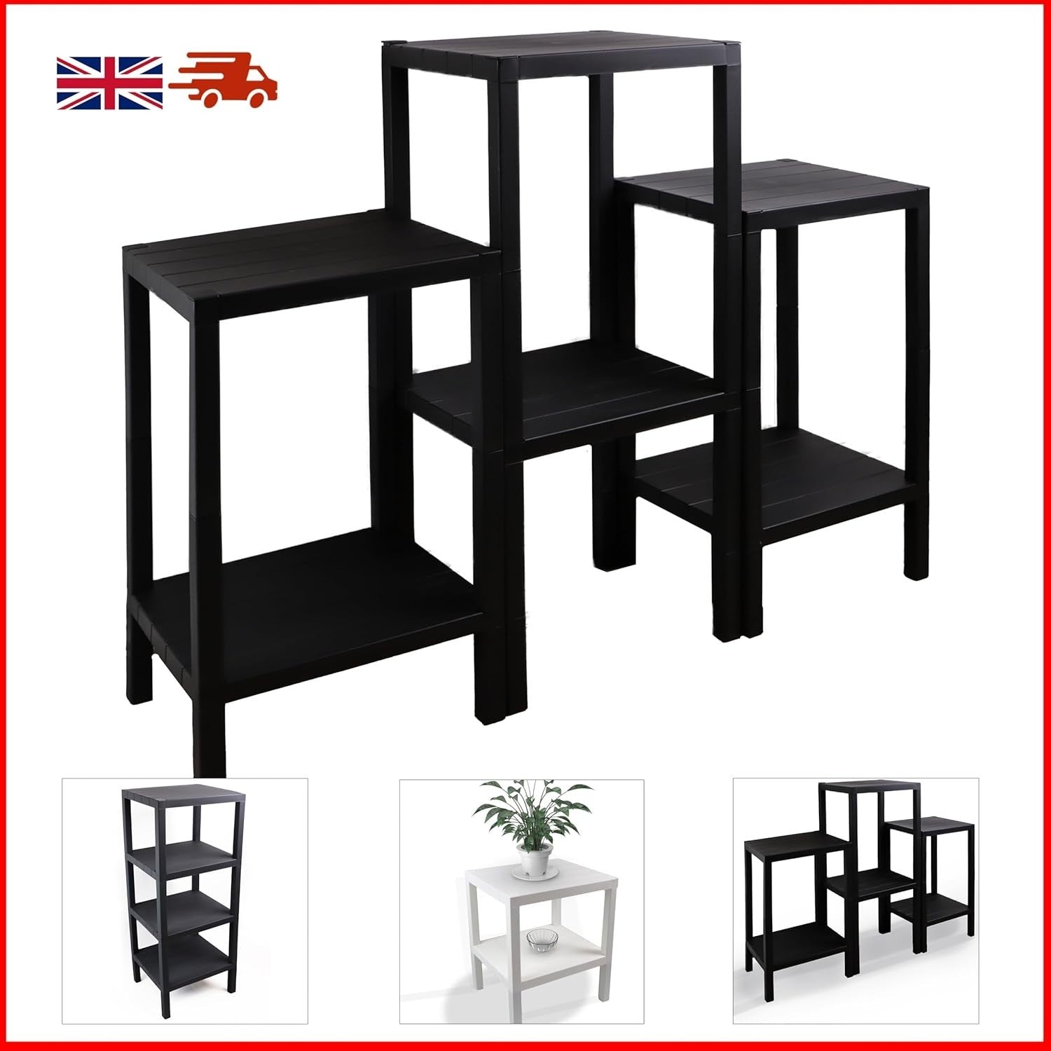 6 Tier Black Side End Table – Space-Saving Storage with Durable Shelves