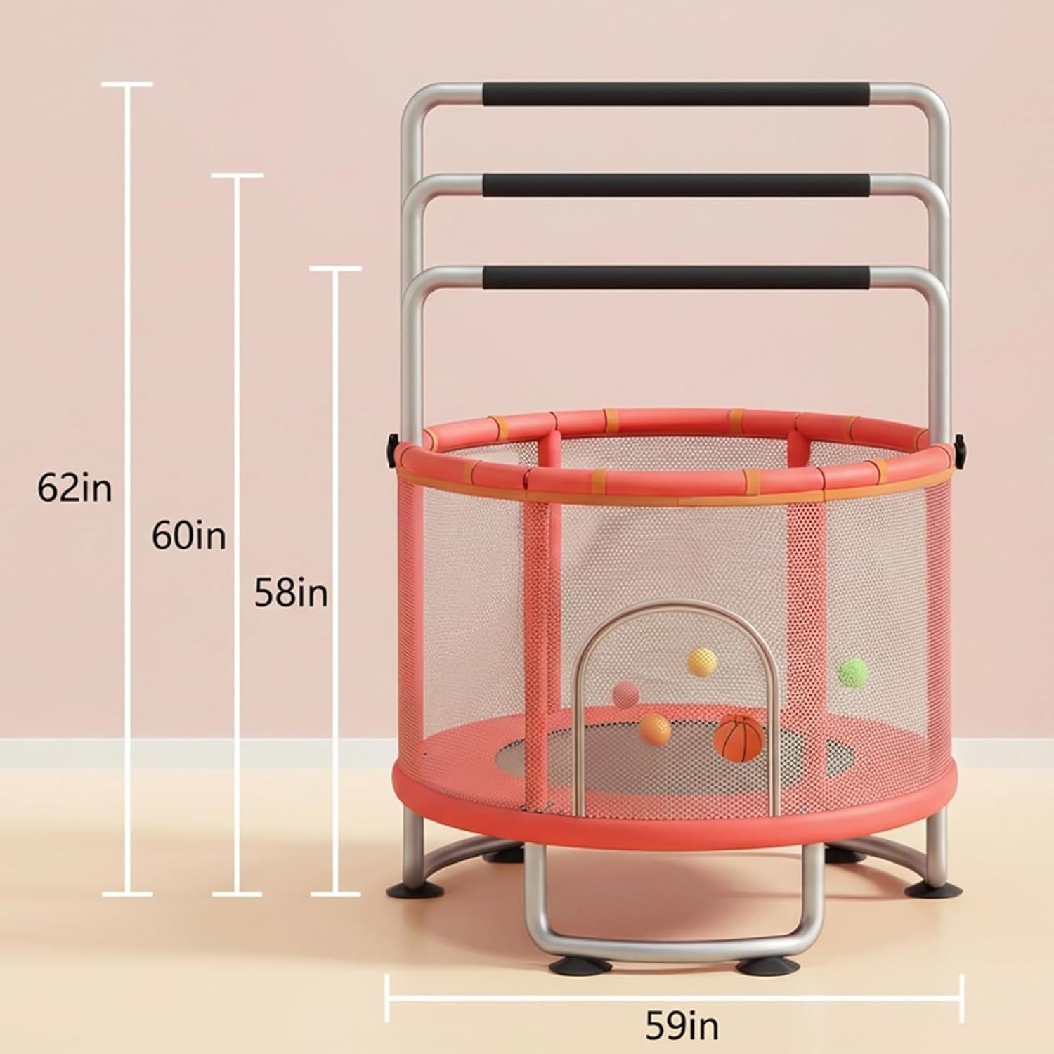 5FT Kids Indoor Outdoor Trampoline Playset with Safety Net & Gym Bar
