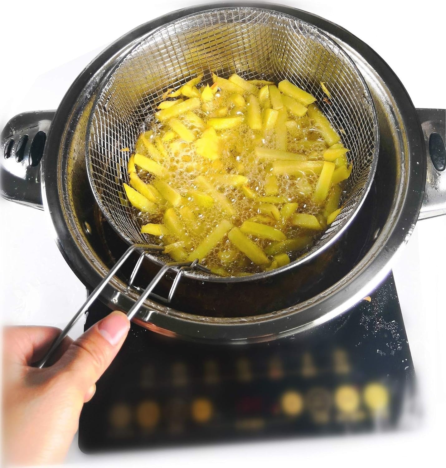 6QT Stainless Steel Deep Fryer Pot Set Basket Lid 3 Ply Saucepan