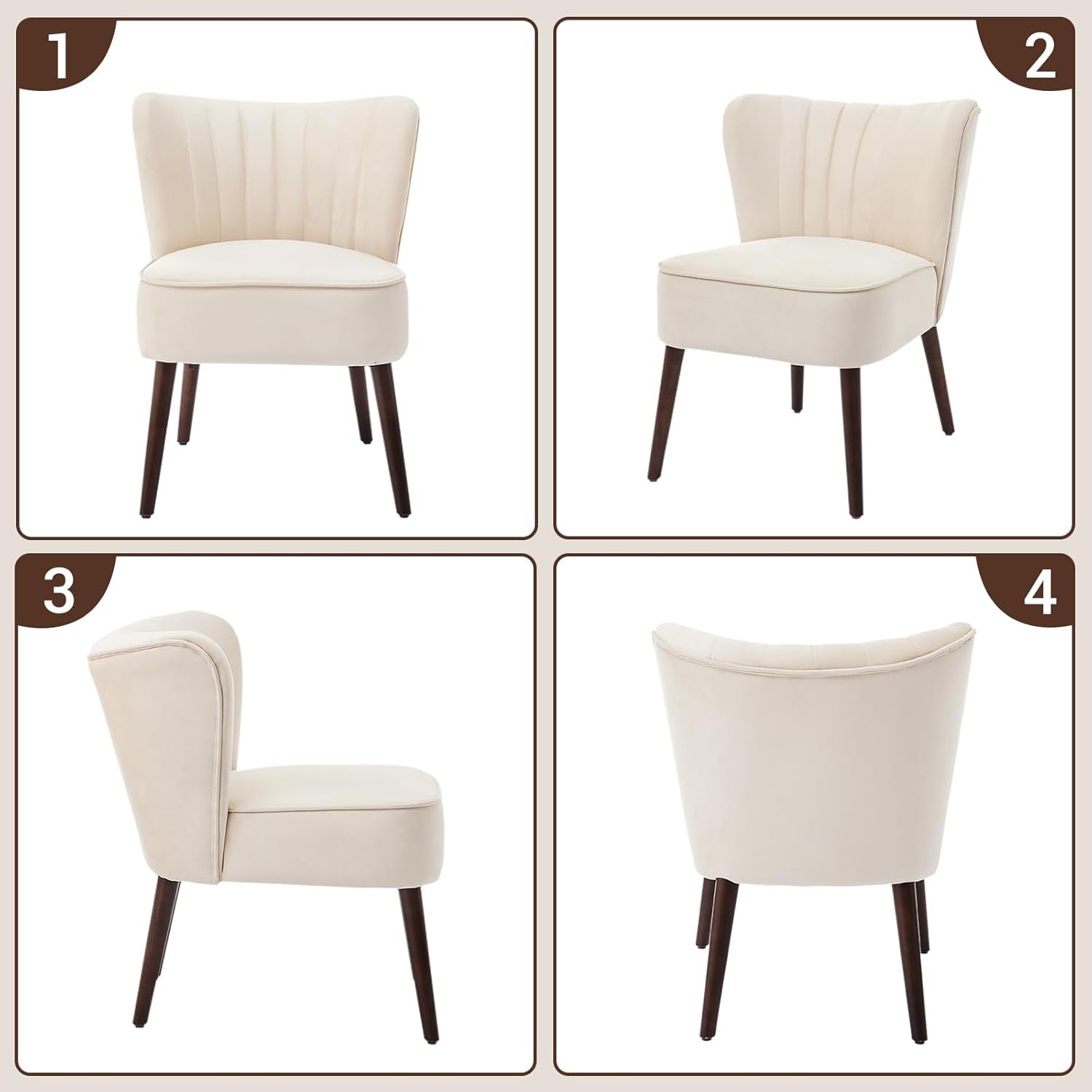 Velvet Armless Accent Chair Off White Upholstered Tub Seat