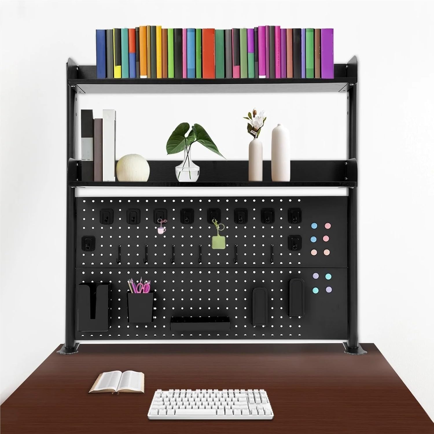Clamp-On Desk Shelf with Pegboard Desk Extender Bookshelf Storage Organizer