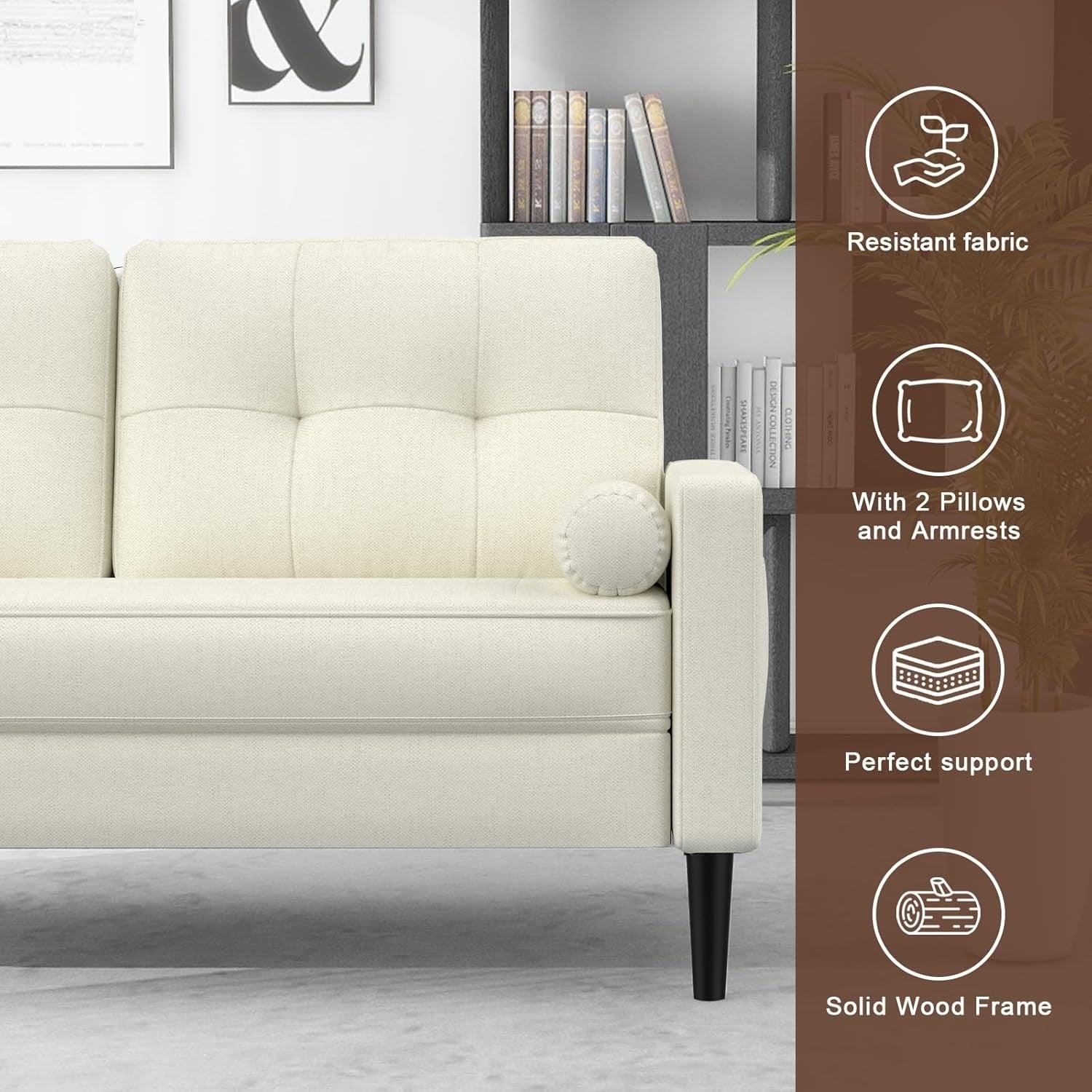 2 Seater Sofa Bed Beige | Comfy Small Couch for Lounge, Flat, Bedroom