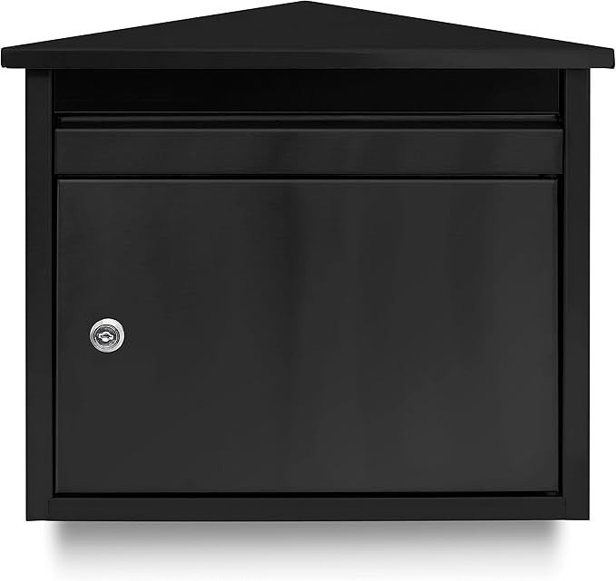 Wall Mounted Lockable Mailbox Black Iron Weatherproof Post Box A4 Slot
