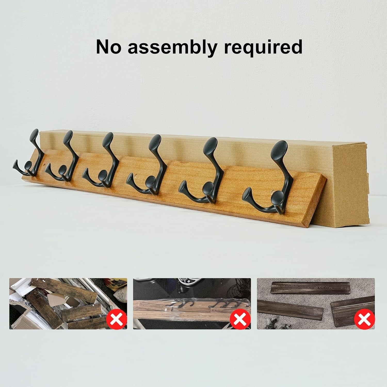 Light Brown Wood Wall Coat Rack 6 Triple Hooks | 99cm Modern Hanging Rail