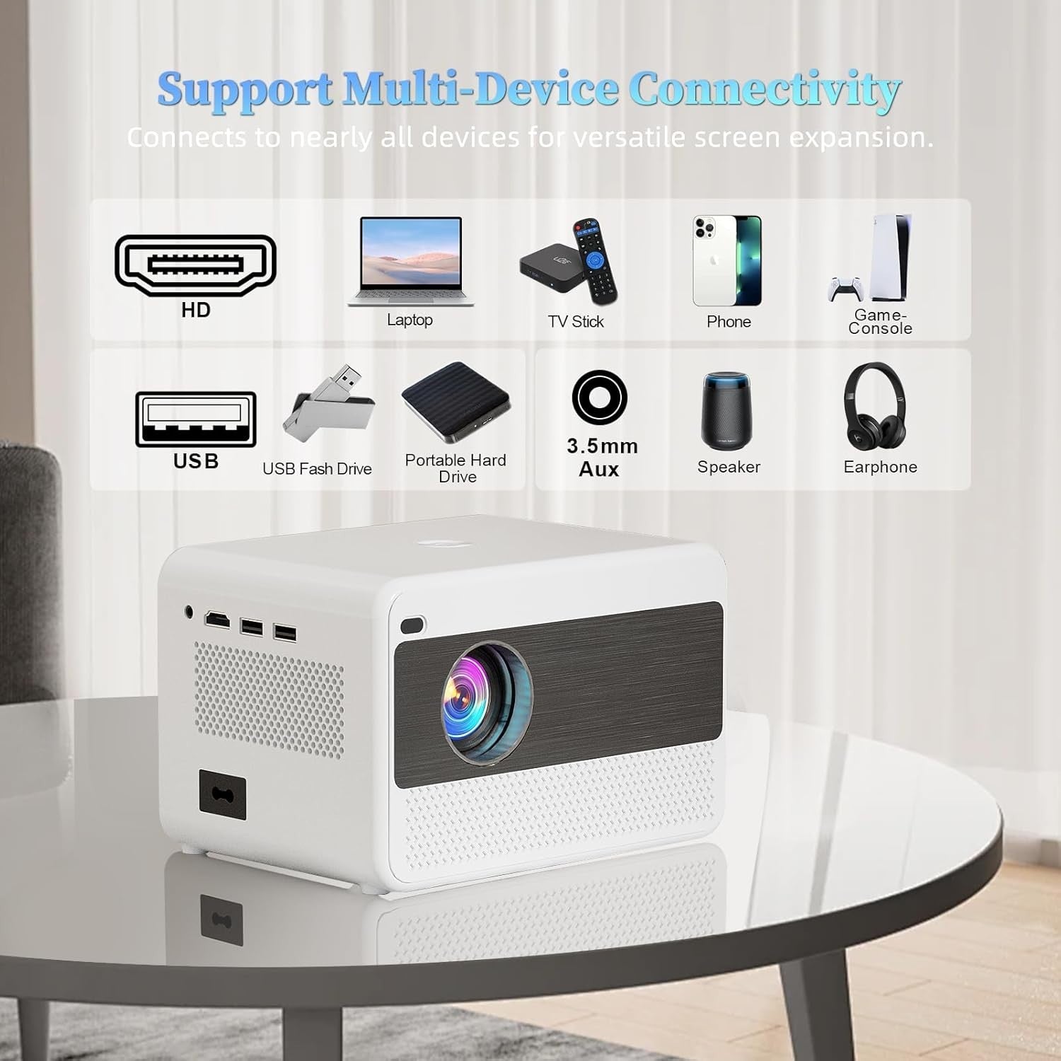 1080P WiFi Bluetooth Projector Portable Home Cinema HDMI Remote 5G