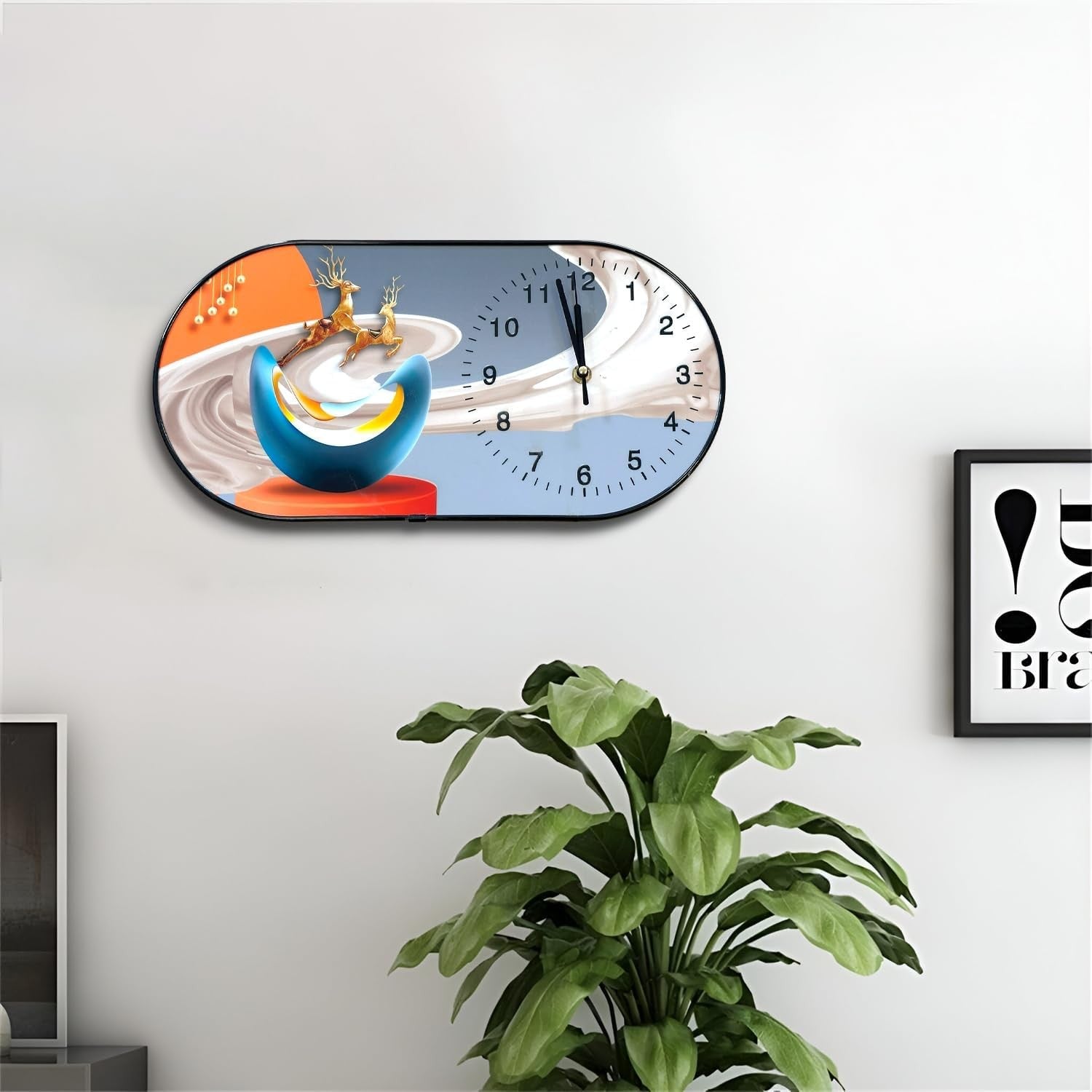 Modern Oval Art Wall Clock Large Display Silent Decor for Home Office