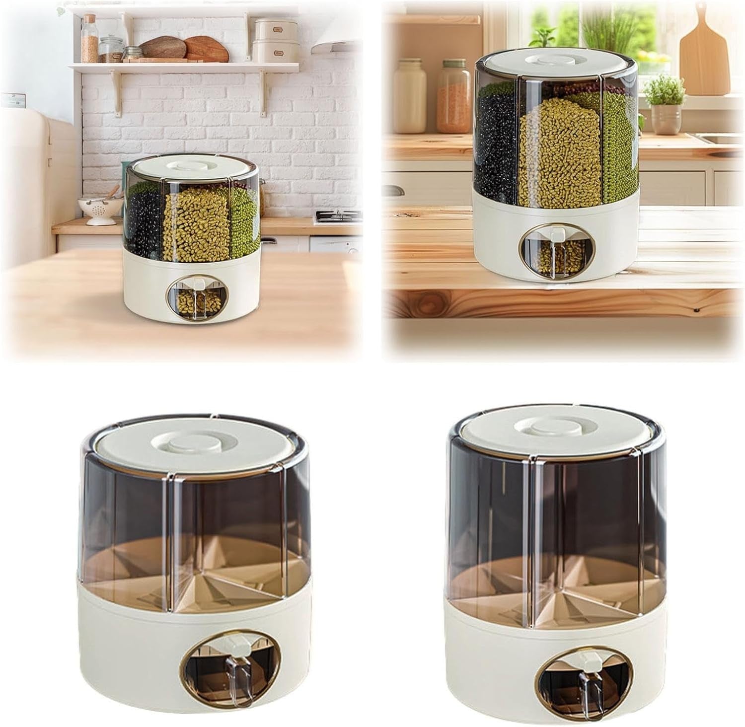 360° Rotating Grain Storage Container 6 Compartment Rice Dispenser