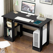 Compact Black Office Desk 90cm with Keyboard Tray & Shelves for PC Laptop