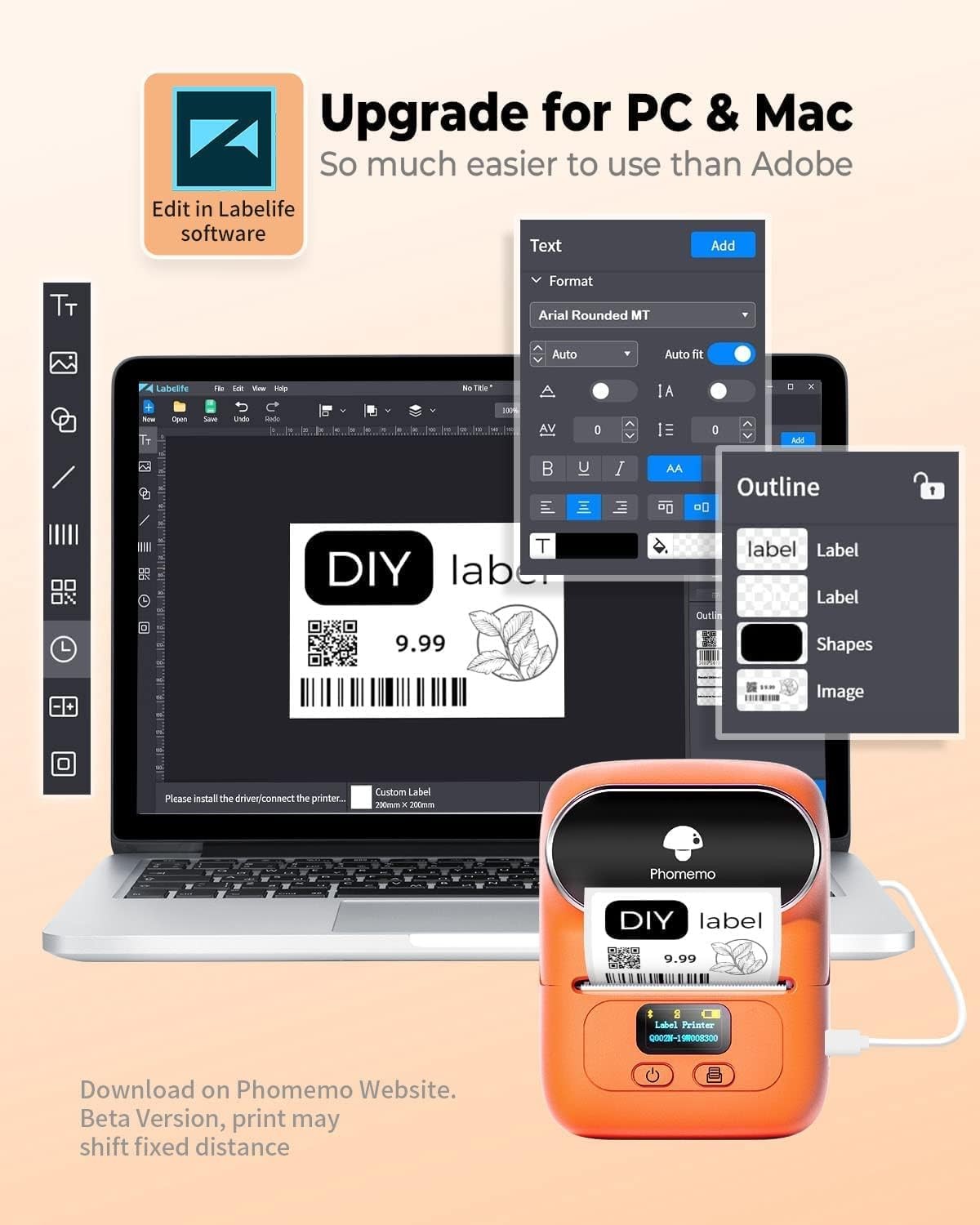 Bluetooth Label Printer 2" Thermal Maker 3 Rolls USB