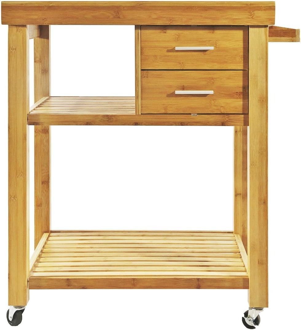 Bamboo Kitchen Trolley Cart w Drawers Shelves
