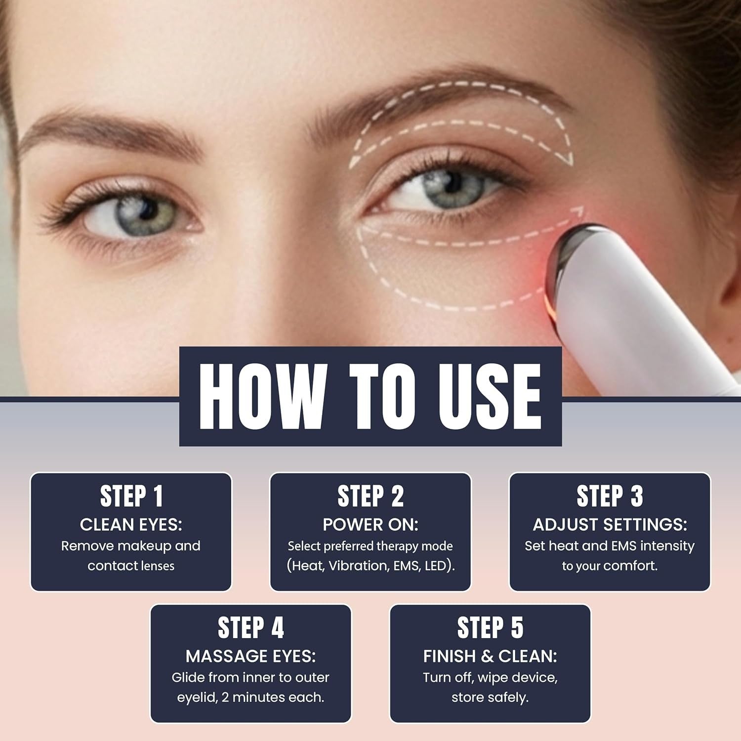 4 in 1 Heated Eye Massager EMS LED Dry Eye Relief Wand