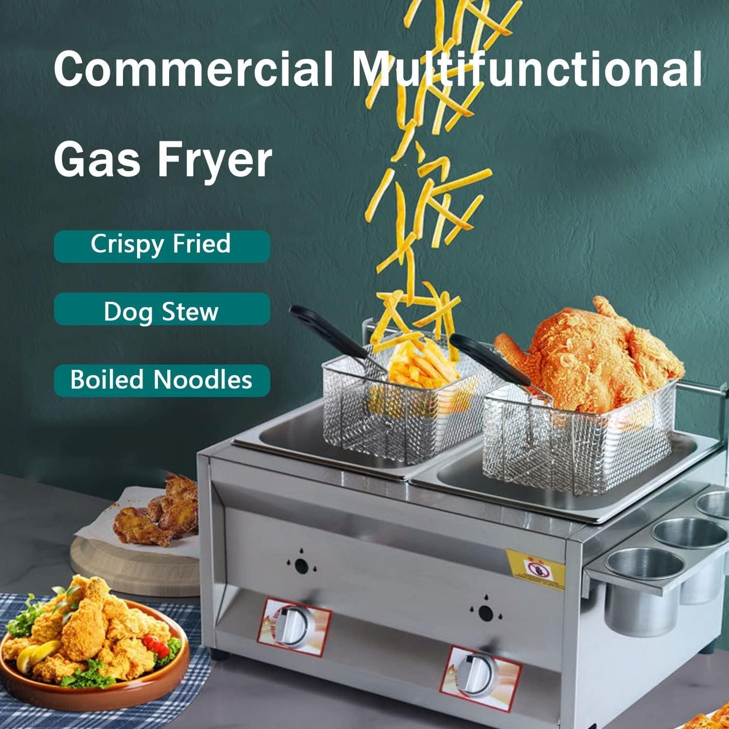 Commercial LPG Gas Deep Fat Fryer Dual Tank 10L x2 Countertop Stainless