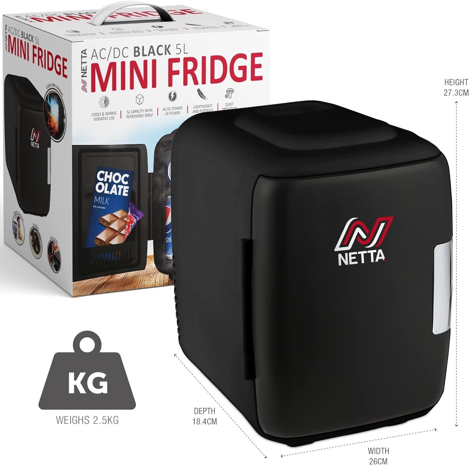 Portable 5L Mini Fridge Cooler Warmer AC DC Black Bedroom Office