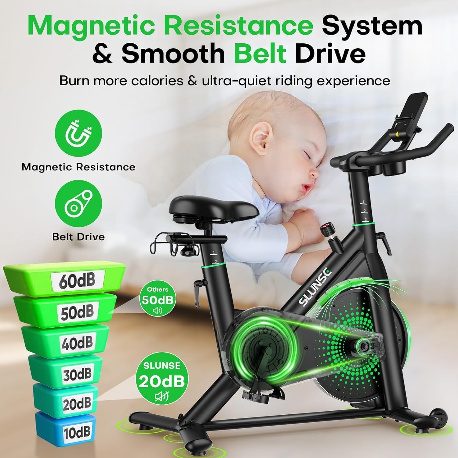 Quiet Magnetic Spin Bike w/ APP, LCD, Dumbbell Rack, 35lb Flywheel, 180kg Cap