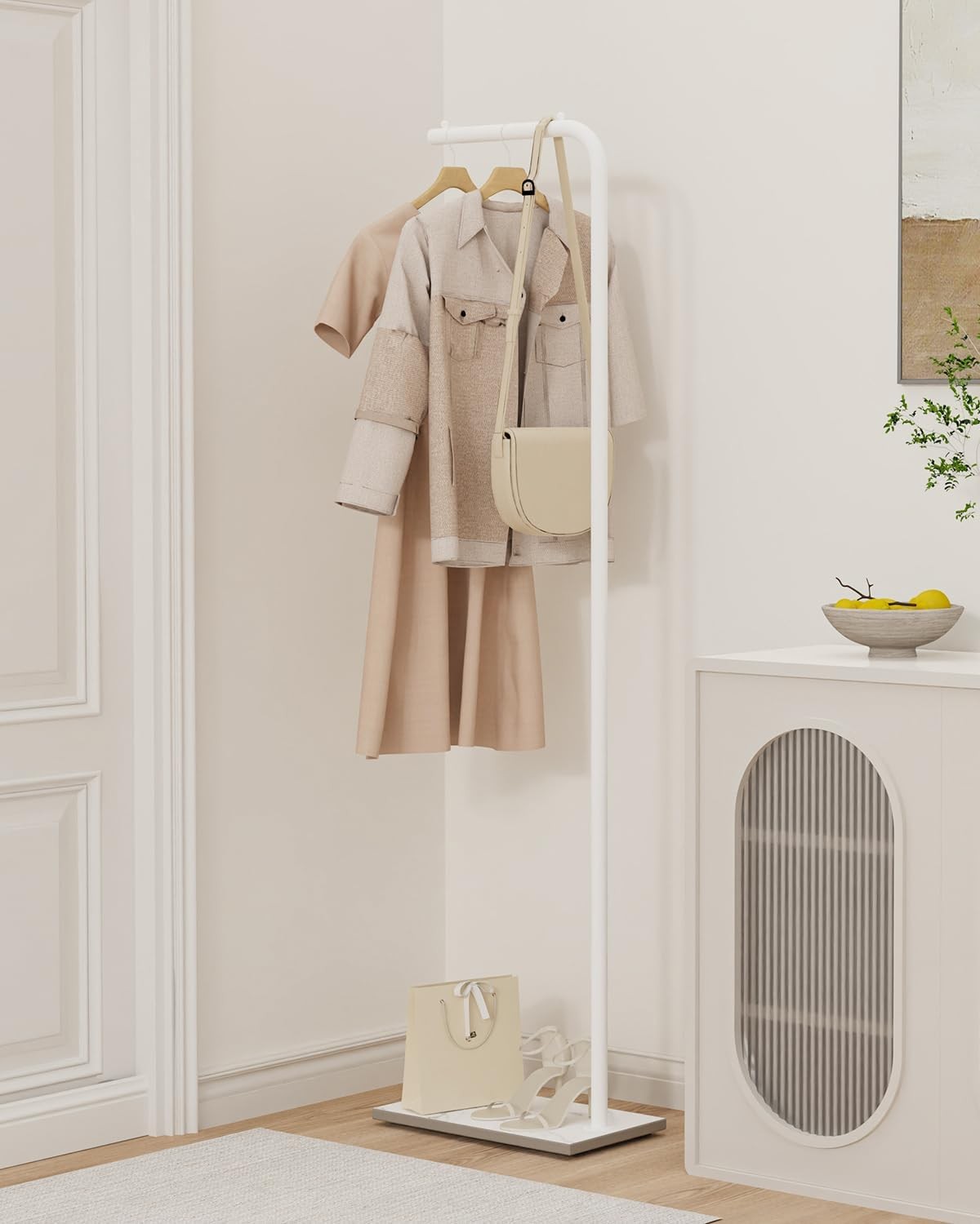 White Metal L-Shape Coat Rack | Freestanding Clothes Stand 180cm Hall Organizer
