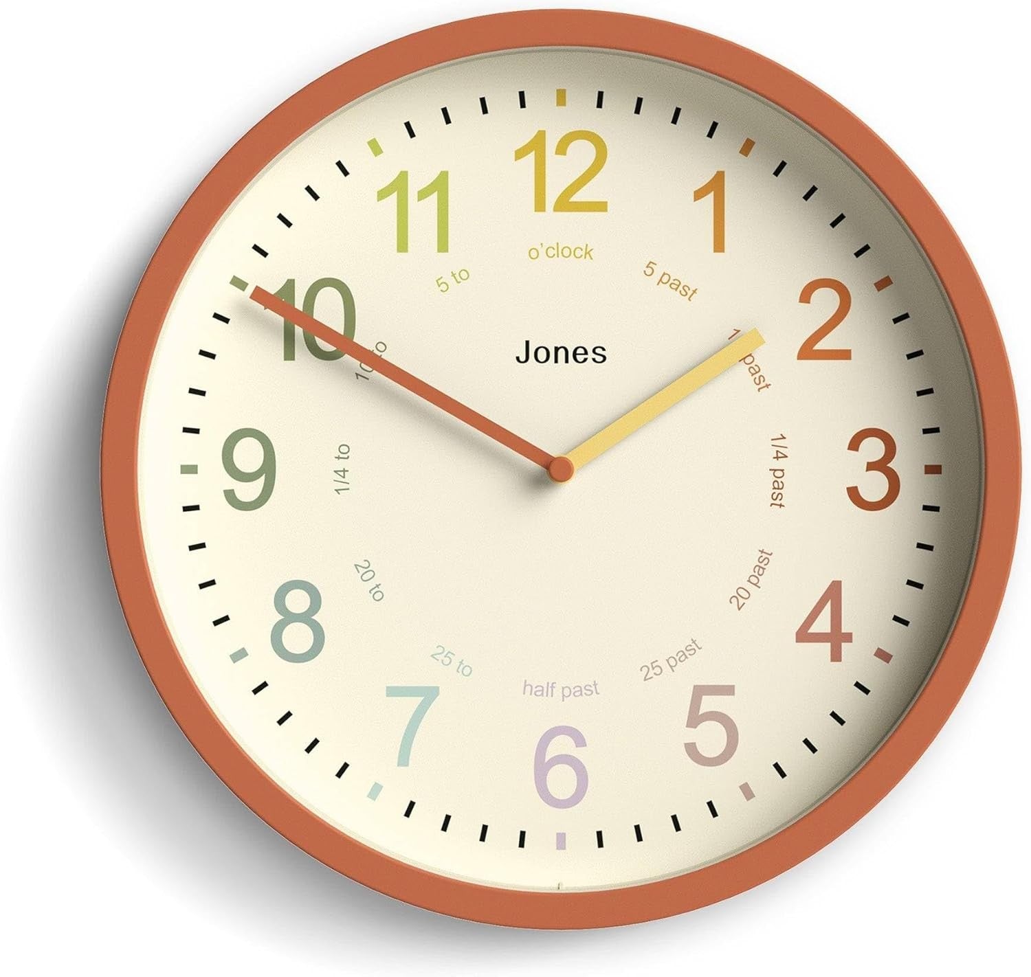 Modern Kids Wall Clock 25cm Silent Quartz Nursery Clock Terracotta Orange