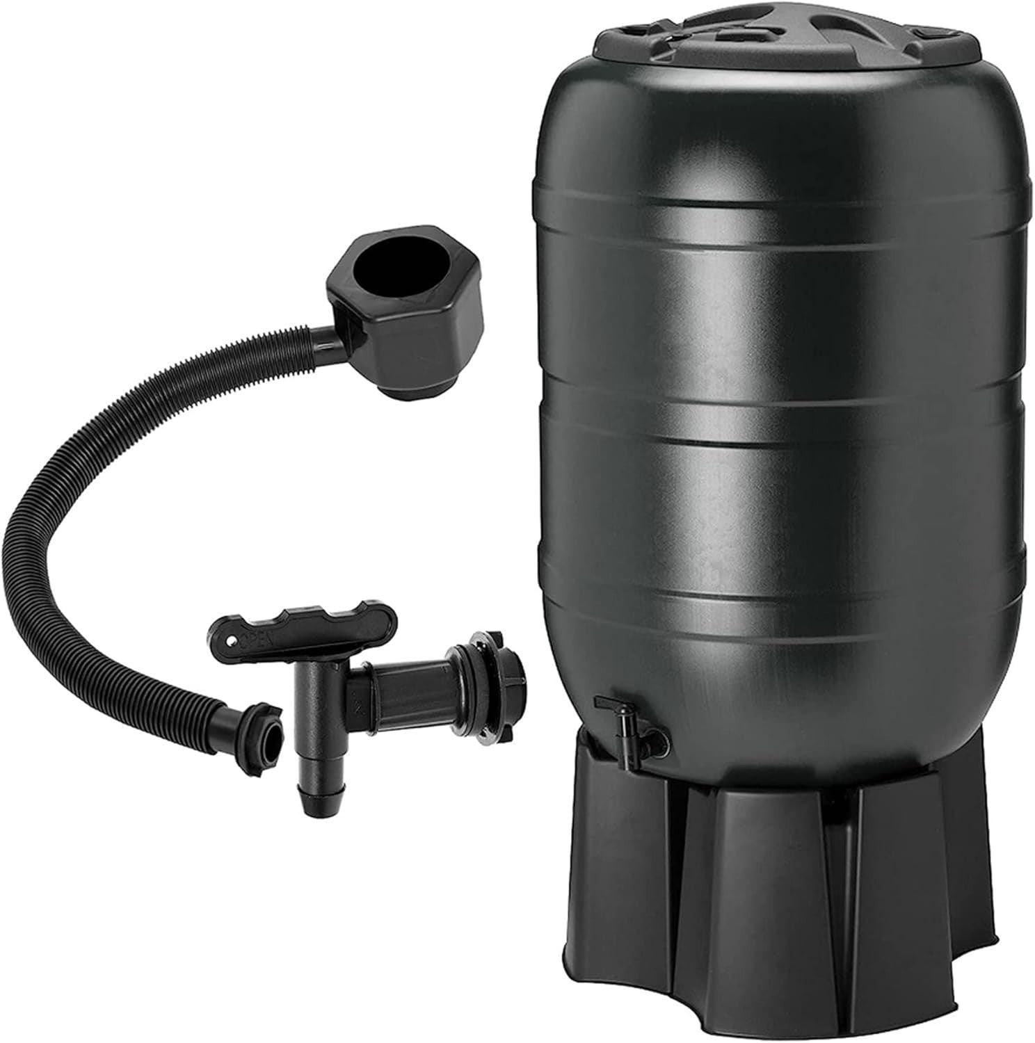 100L Outdoor Slim Line Rainwater Butt With Tap Stand & Lid Black NEW