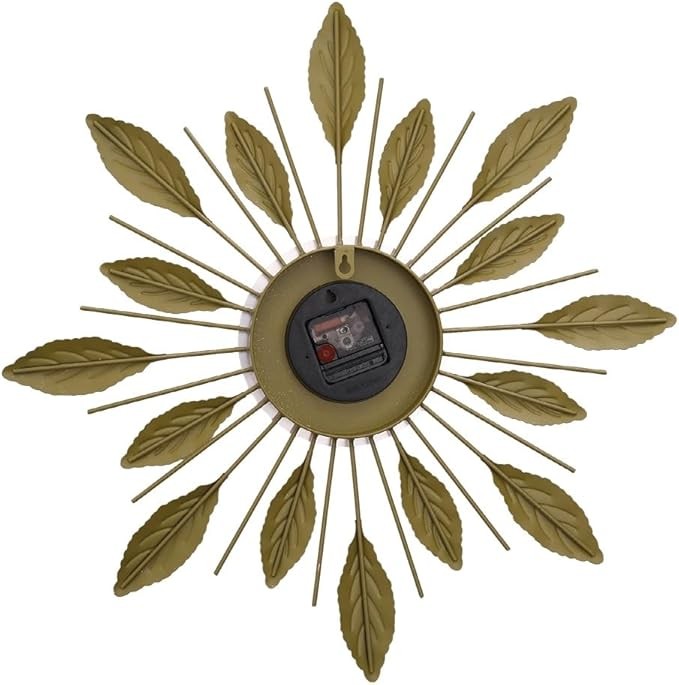 Large 55cm Leaf Wall Clock Silent Blue Gold Modern Metal Decorative Home Decor