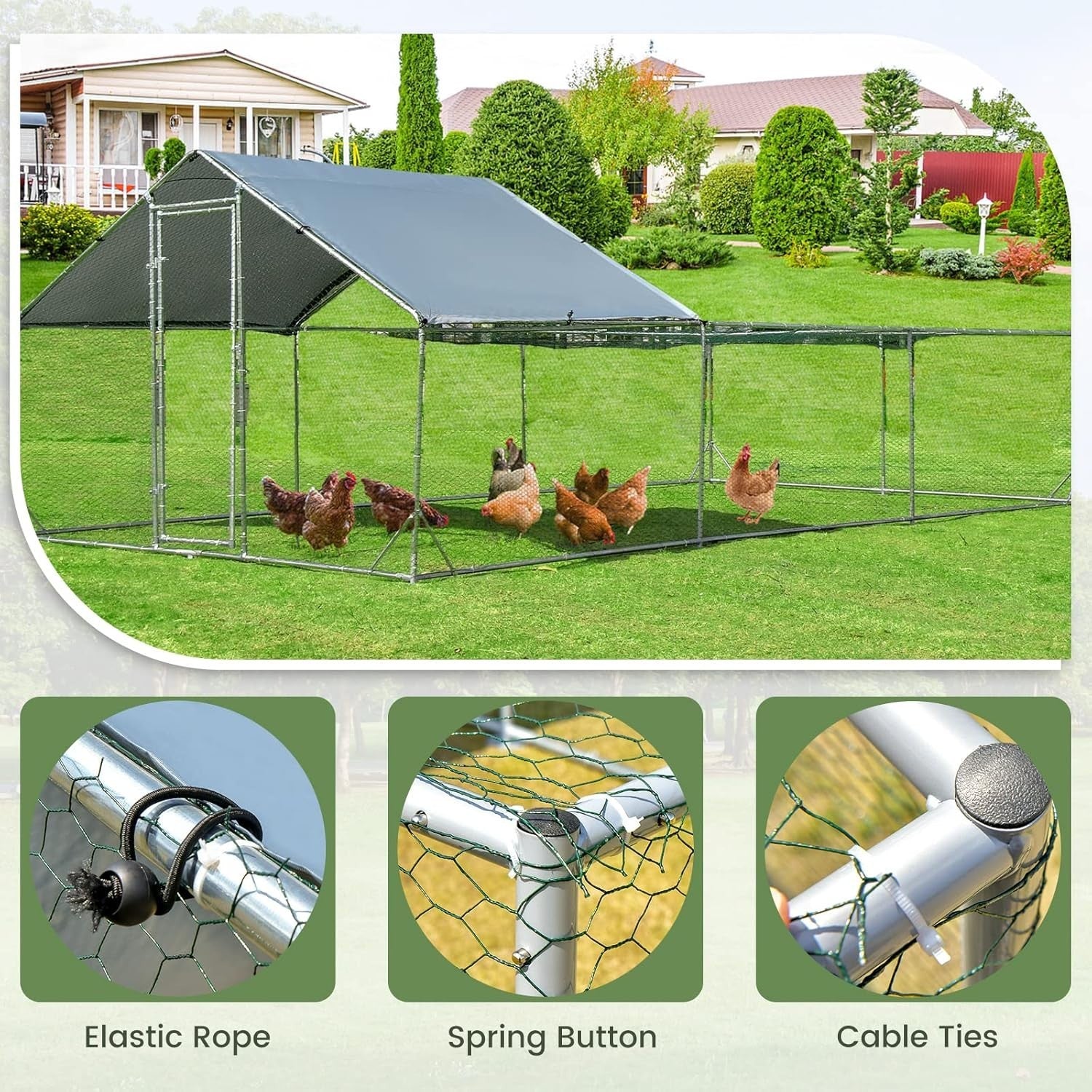 Extra Large Walk In Poultry Run Galvanised Steel Cage Waterproof Roof 6x3m
