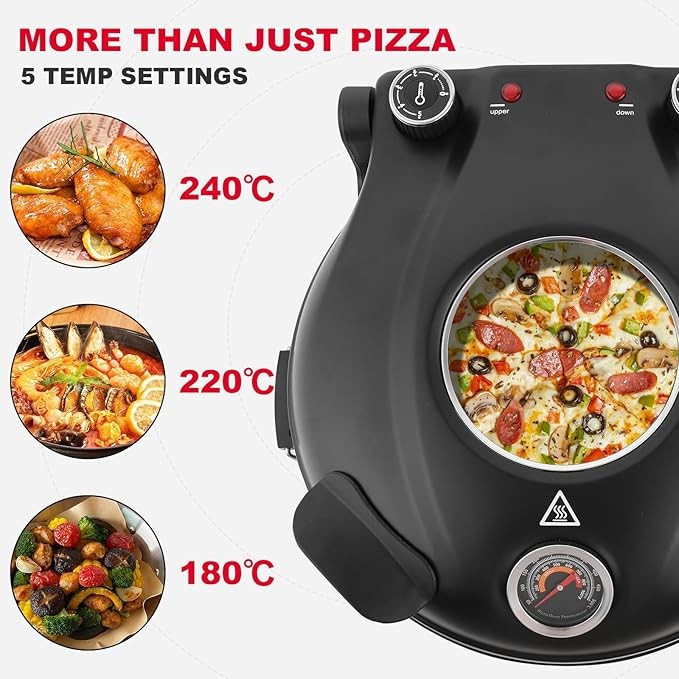 Electric Pizza Oven 31cm Stone 420°C 5 Heat Settings Fast Cook Black