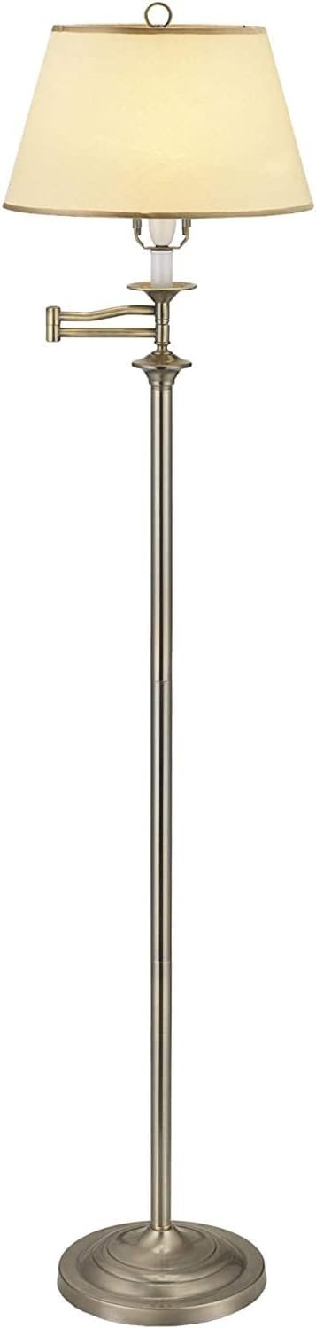 Antique Brass Swing Arm Floor Lamp with Parchment Shade, Adjustable Light
