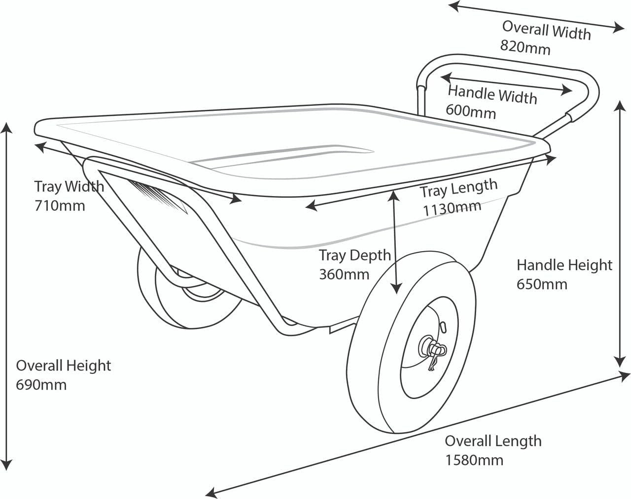 200L 2-Wheel Wheelbarrow Green – Pneumatic Tyres Heavy Duty for 200kg Loads