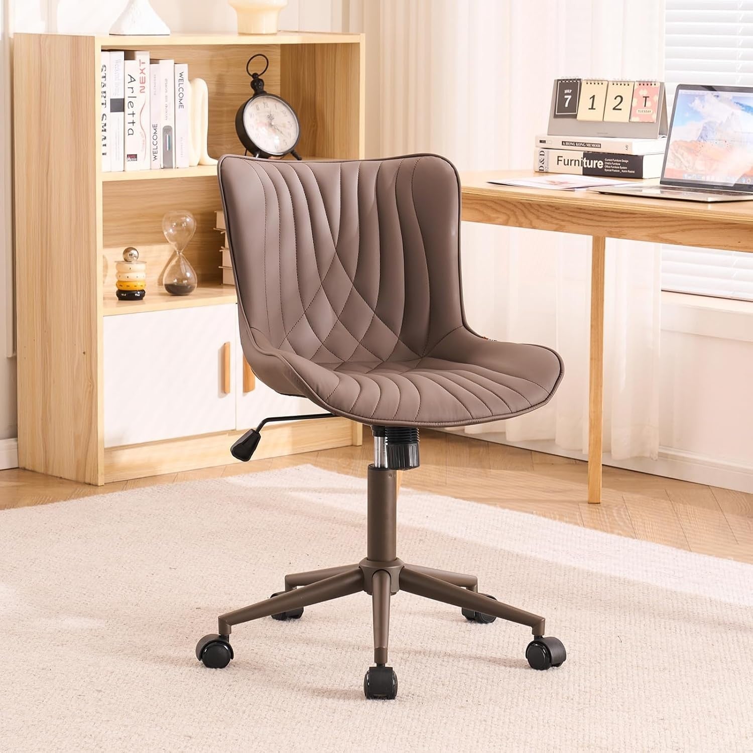 Executive Ergonomic Office Chair, Brown Faux Leather, Wheels, Swivel, Adjustable