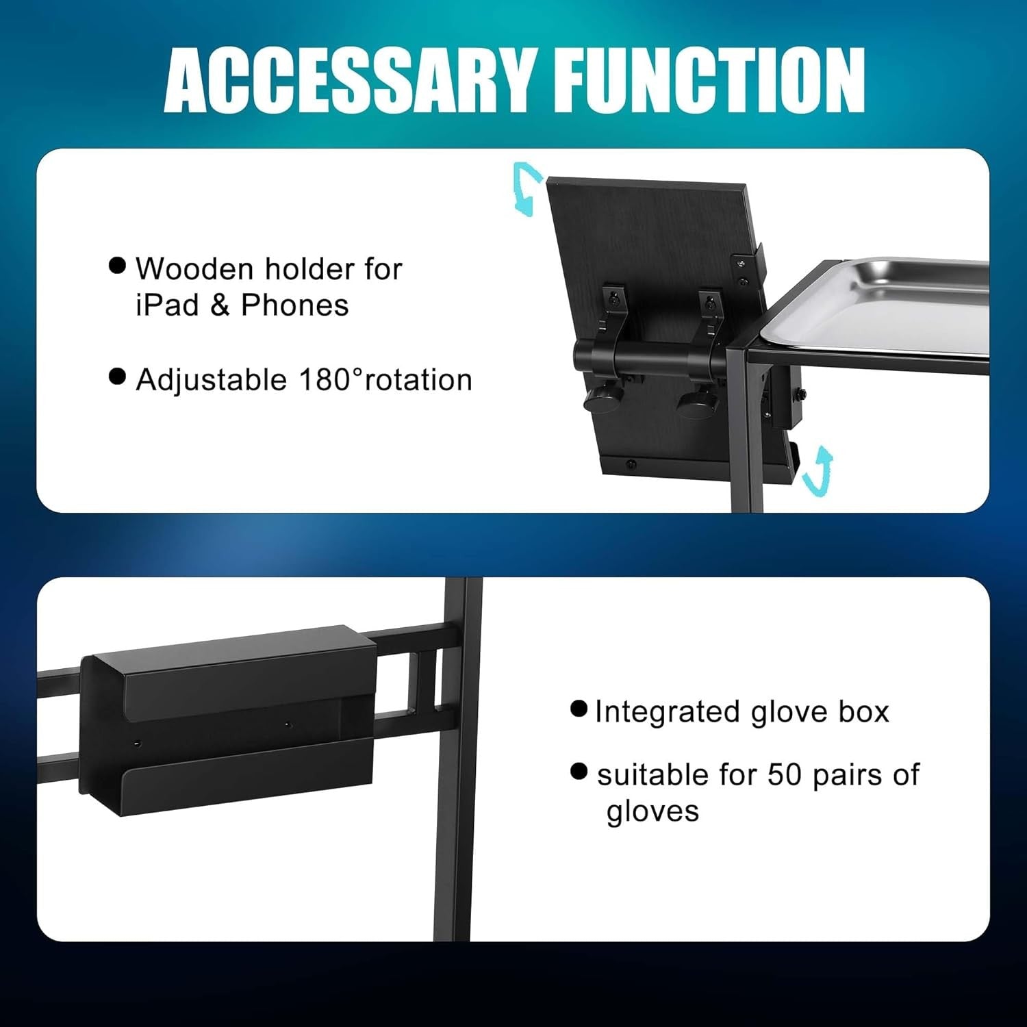 Stainless Steel Tattoo Tray Cart Rolling Workstation with Adjustable Table