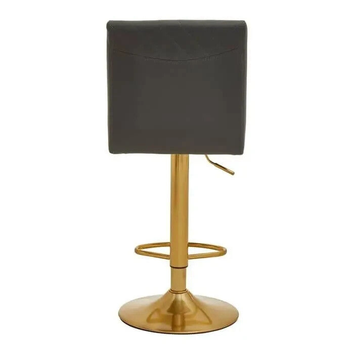 Grey PU Leather Bar Stool Gold Base Swivel Chair Tufted Back Counter Seat