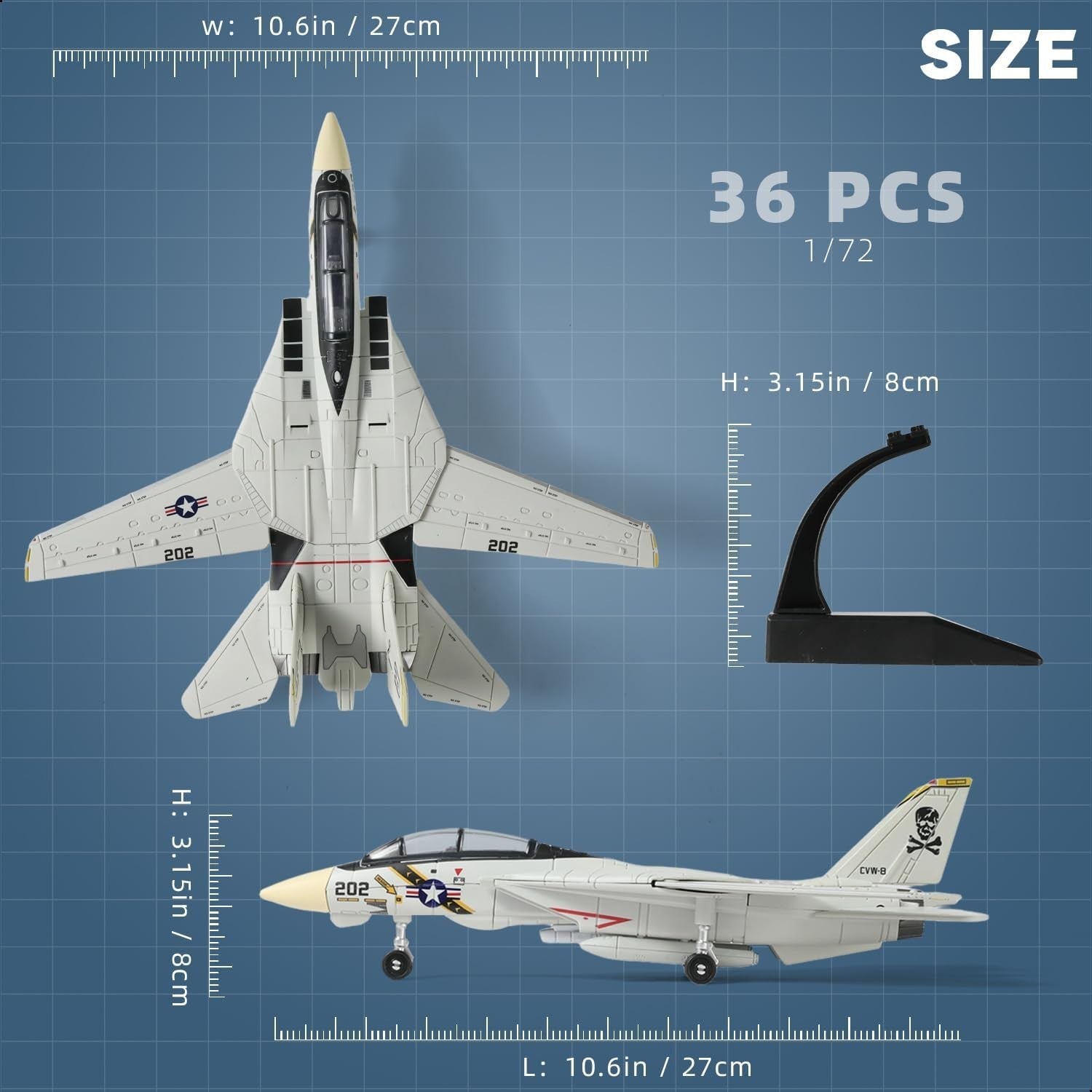 1:72 F-14 Tomcat Jet Model Kit Movable Wings DIY Build Set for Kids Gift
