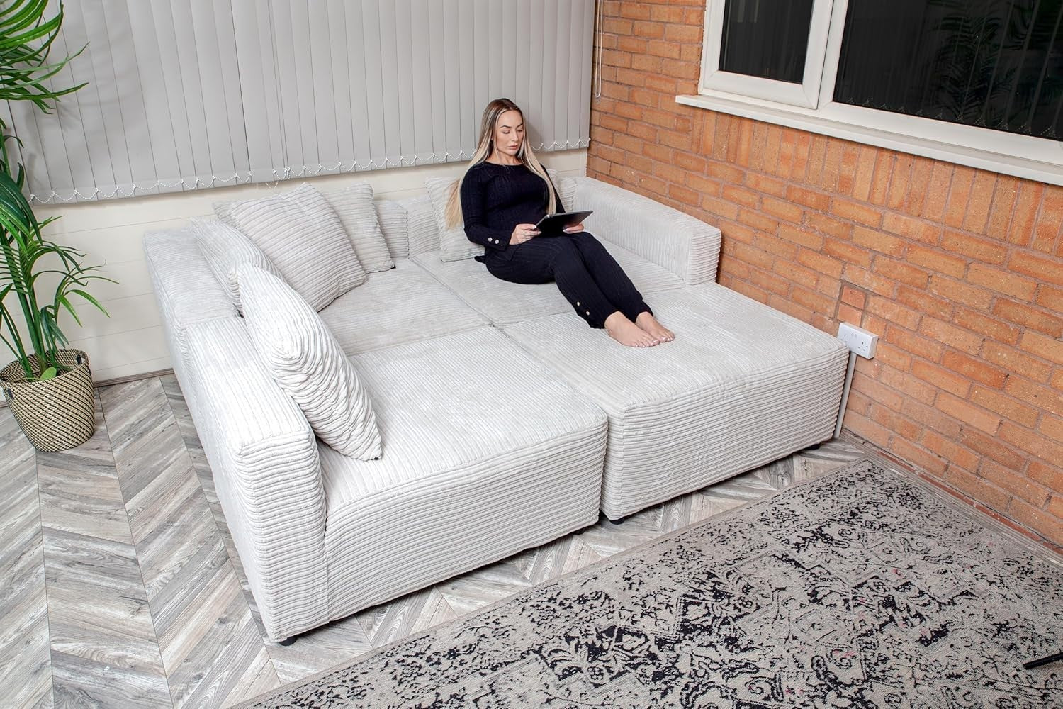 Modular L-Shaped 4-Seater Sofa Bed | Jumbo Cord, Deep Seats, Durable Frame