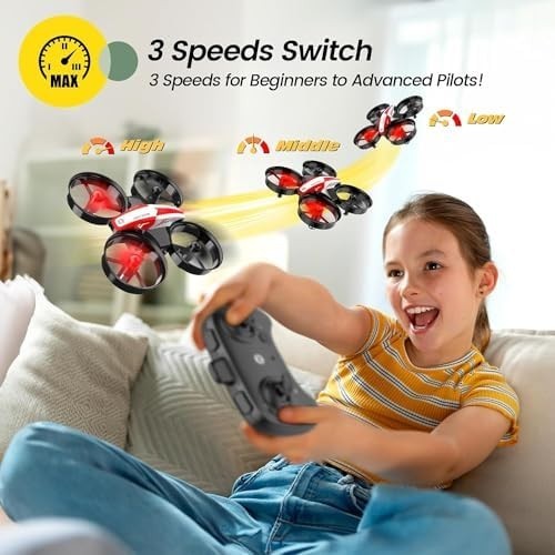 Mini Kids Drone with 3 Batteries, Auto Hover, 3D Flip & Headless Mode – Red