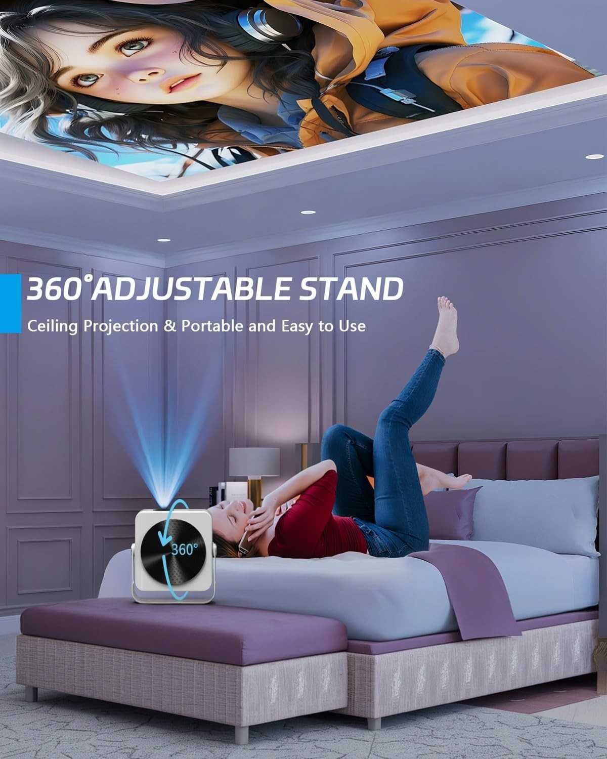 1000 ANSI Smart Projector 1080P 4K WiFi Bluetooth Auto Focus 200”