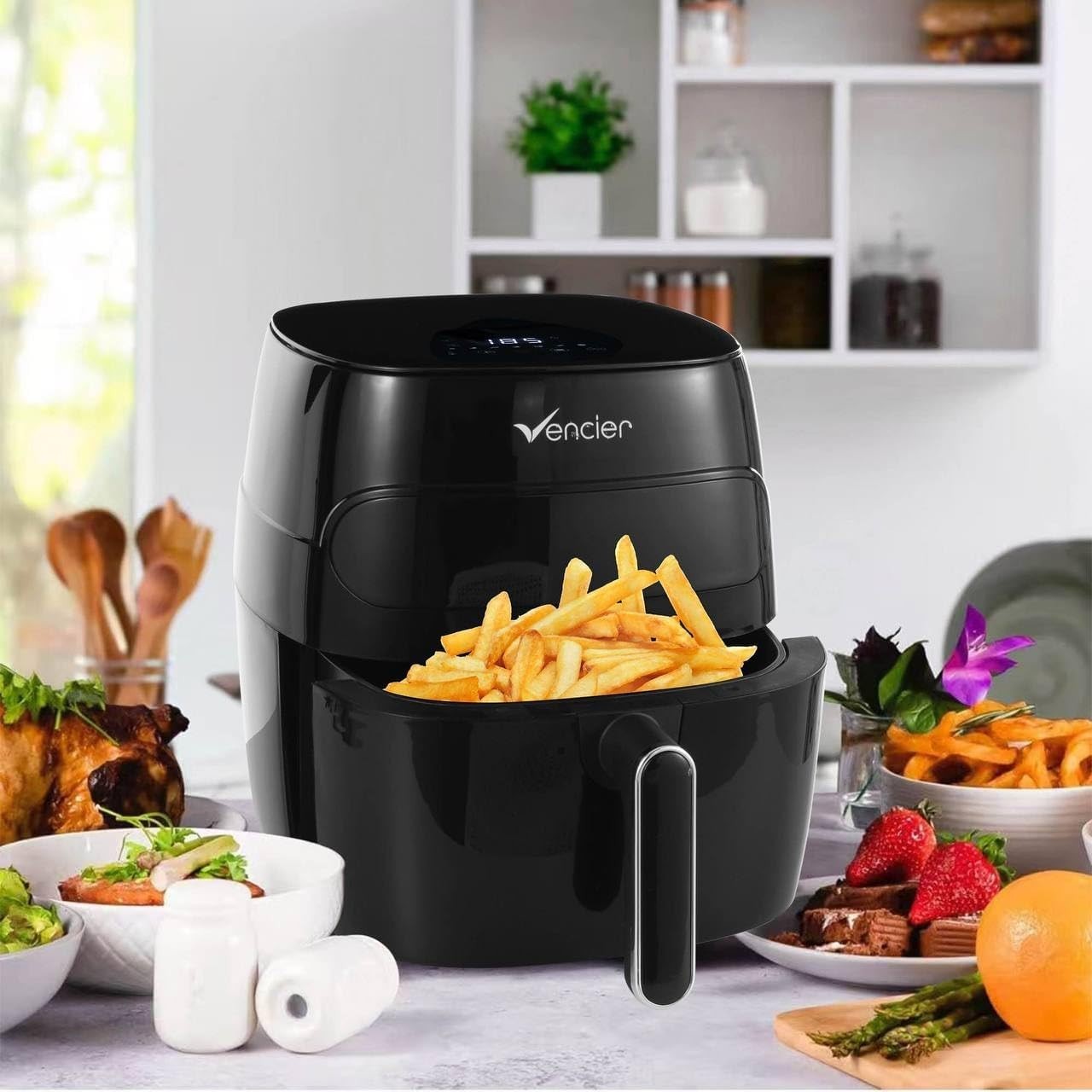 Digital Air Fryer 1350W Window LED Touch 6 Presets Rapid Air Low-Fat Cooking