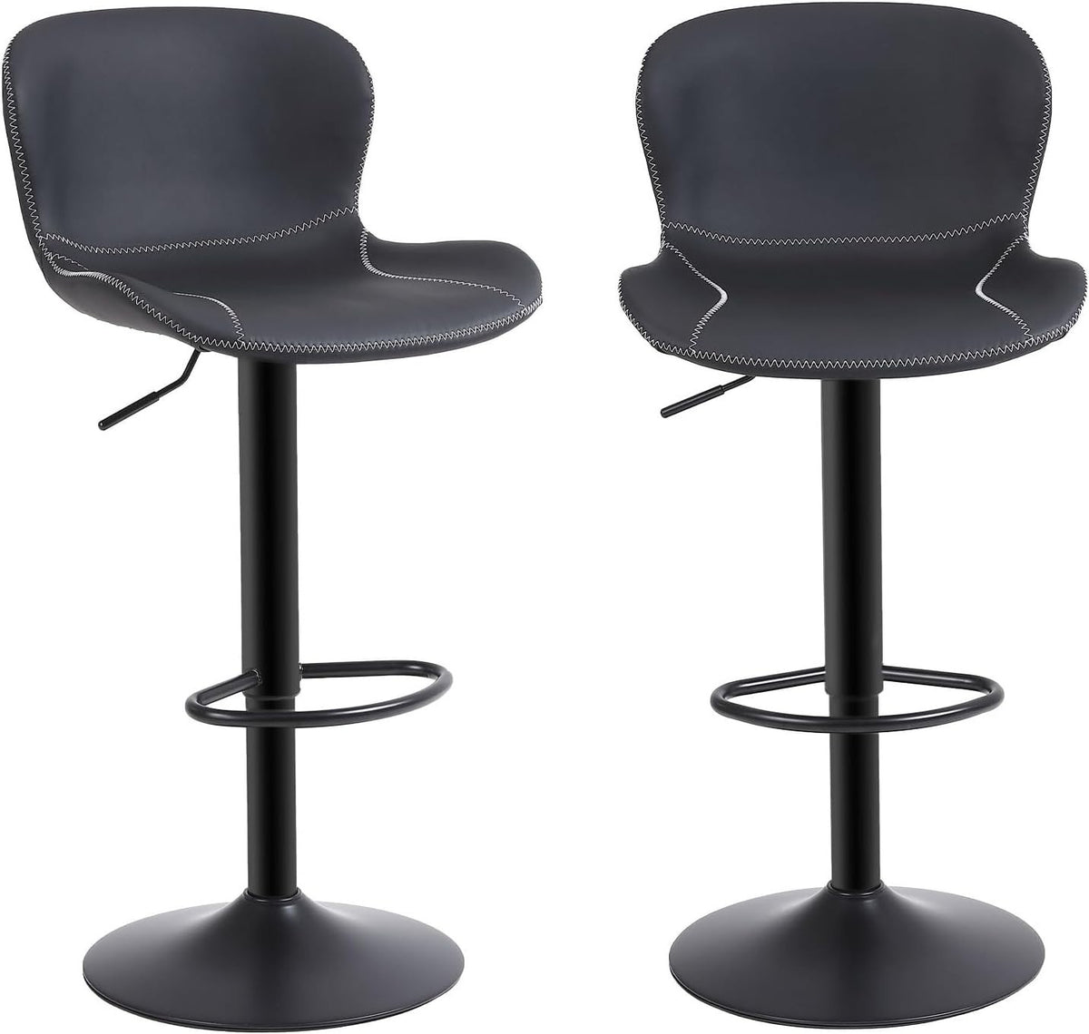 Black PU Leather Bar Stools Set of 2 | Adjustable Swivel Counter Chairs