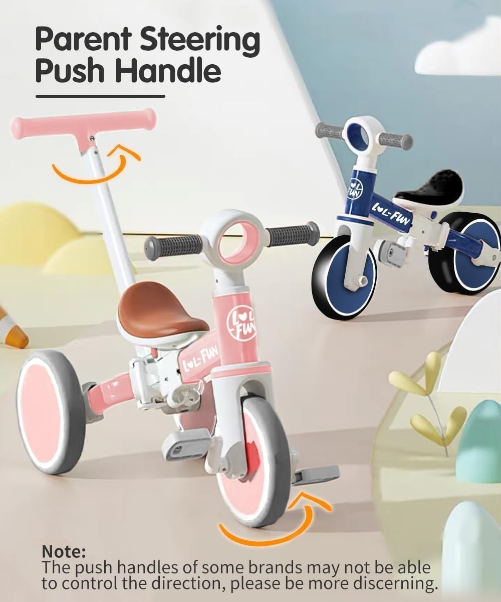 Toddler Tricycle with Parent Handle 5 in 1 Balance Bike Removable Pedals