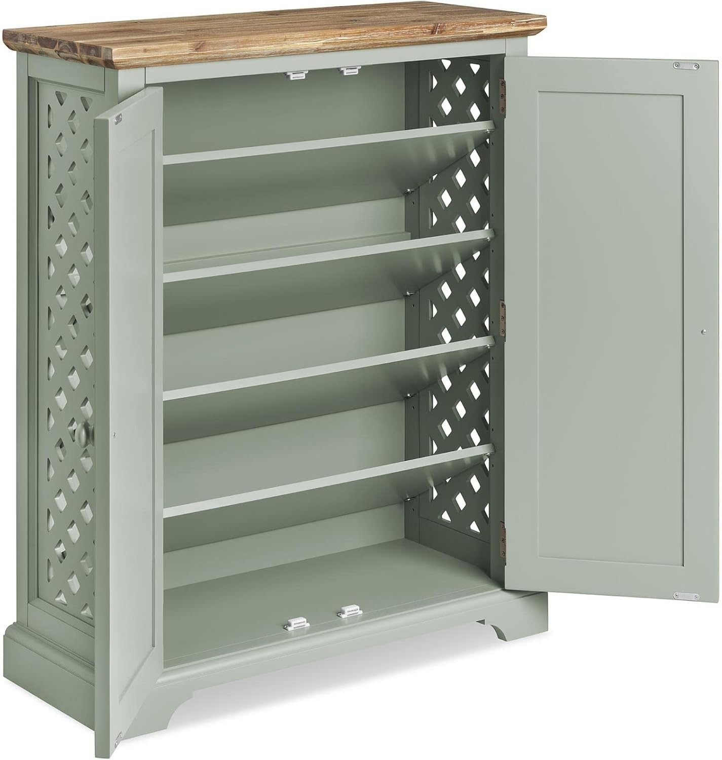 Sage Green Wooden Shoe Cabinet with Adjustable Shelves & Airflow Doors
