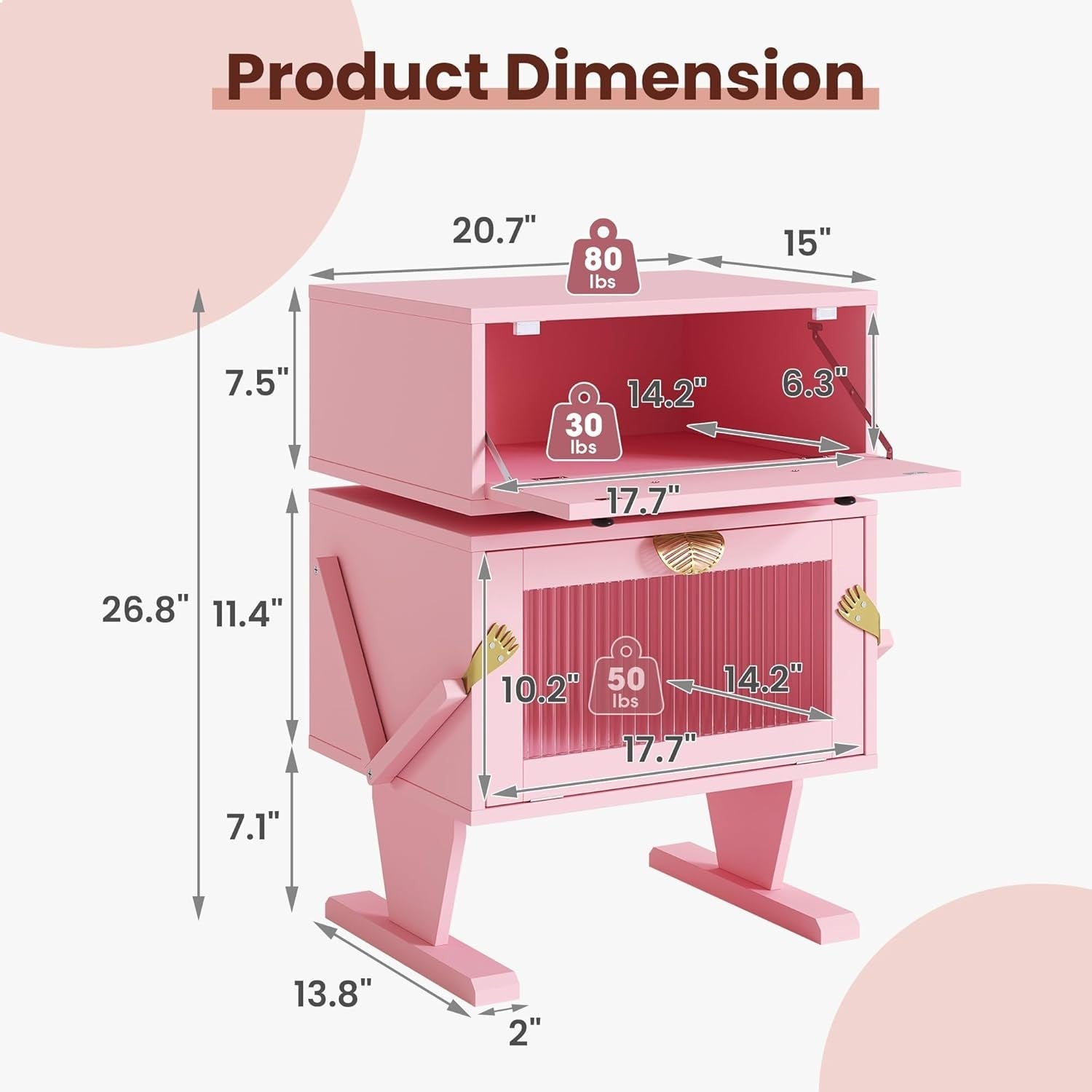 Kids Nightstand with LED Lights Pink Bedside Table Robot Design Storage