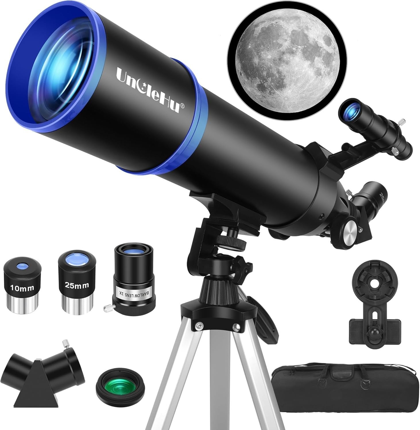 80mm Aperture 600mm Refractor Telescope for Adults & Kids - Black-1