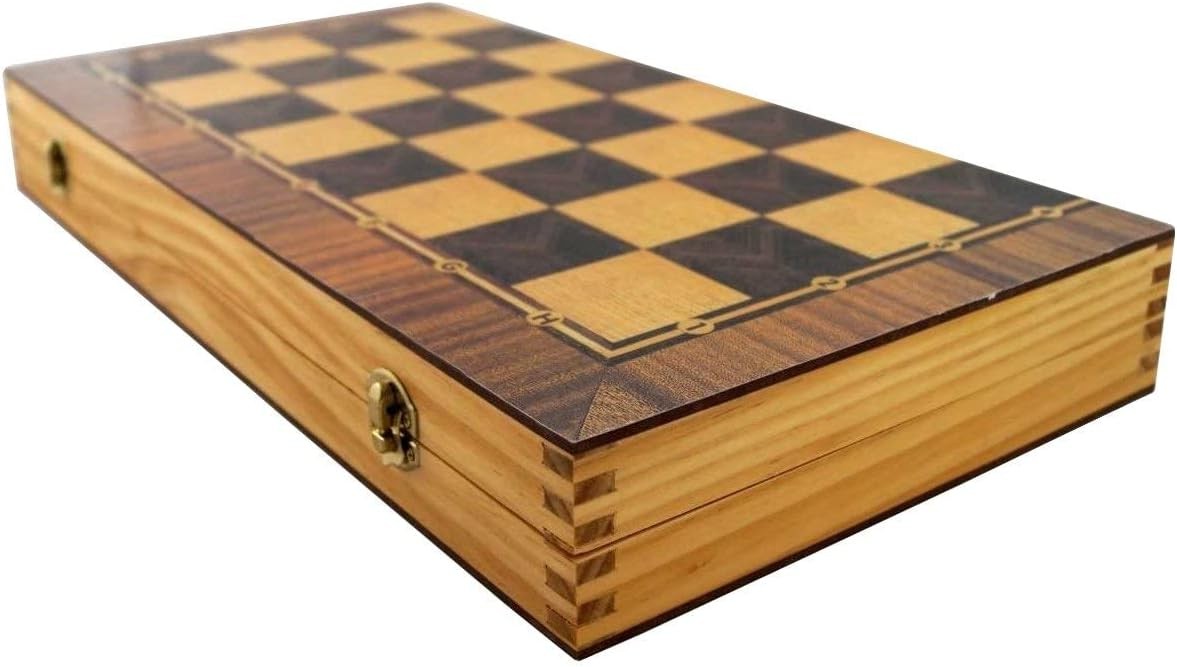 Large Wooden Backgammon Set 40x40cm Folding Board with Chessboard