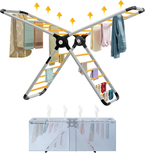 Heated Clothes Airer 320W Folding Drying Rack with Cover 26 Heated Rails
