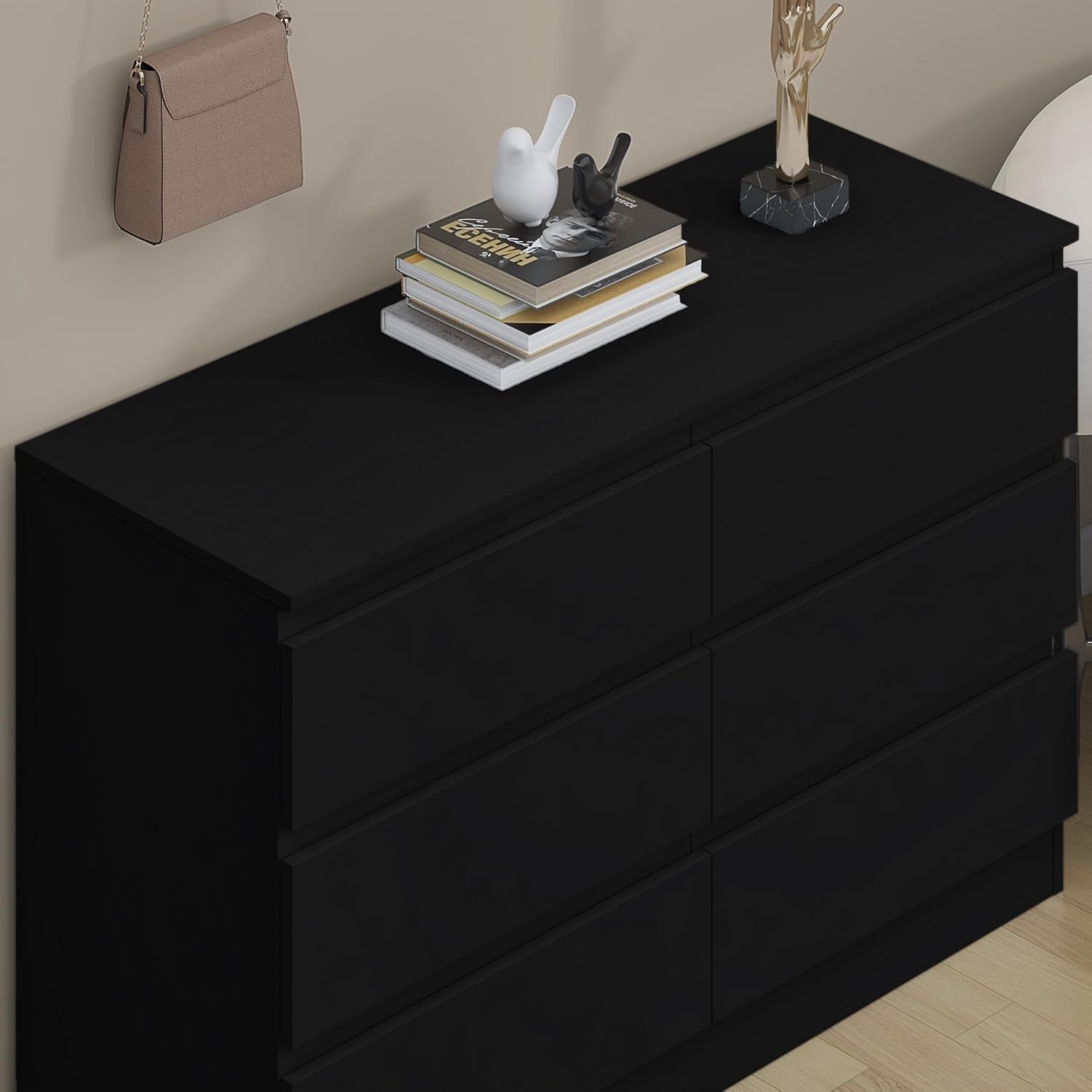 Black 6 Drawer Chest Dresser Unit Bedroom Storage Cabinet Modern MDF