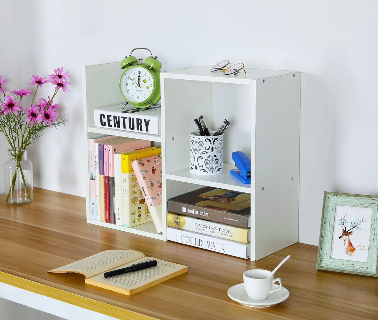 Adjustable White Desktop Bookshelf 3-Tier Desk Organizer Storage Shelf