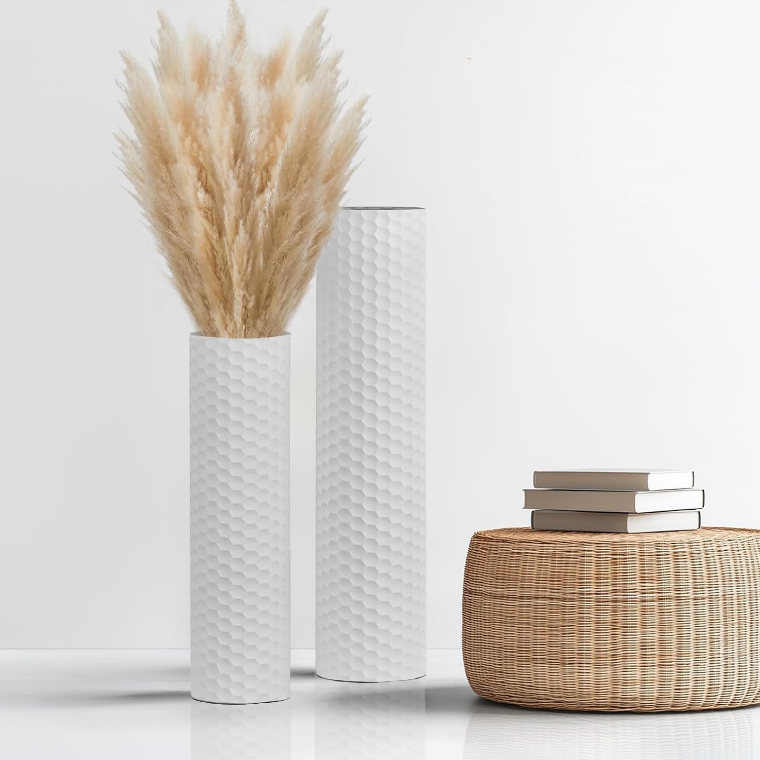 White Tall Floor Vase Set of 2 Metal Standing Vases Modern Home Decor