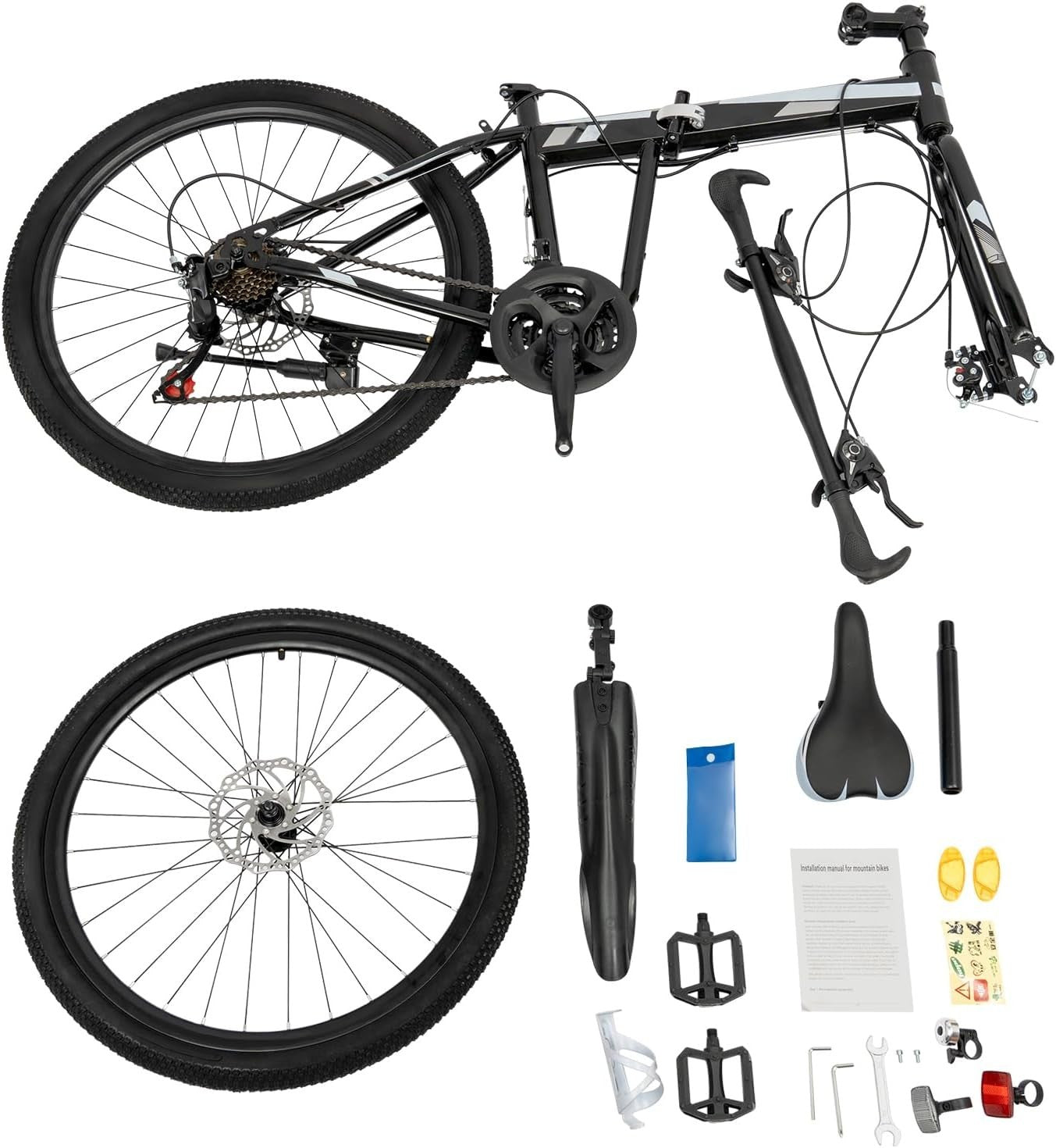 Folding 26" Mountain Bike 21-Speed MTB Disc Brakes Adult Off-Road Cycle