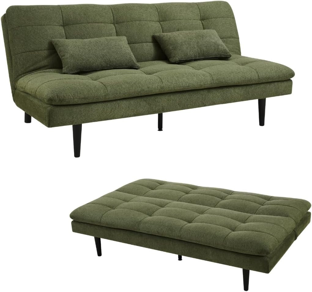 3 Seater Sofa Bed Linen Futon Couch Click Clack Tufted for Guest Room