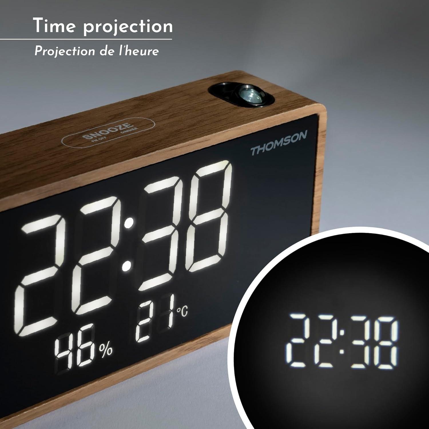 Projection Alarm Clock Radio Temperature Humidity USB Large Display