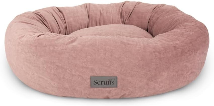 XL Ring Dog Bed 75cm Washable Velvet Blush Pink