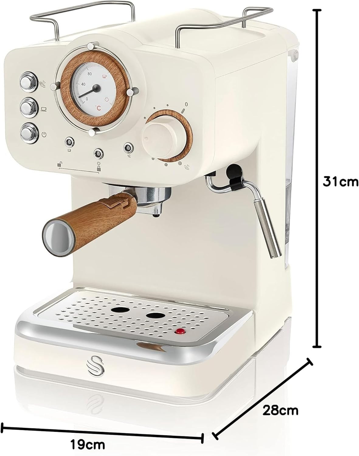 Premium Espresso Coffee Machine 15 Bar Pressure Milk Frother Retro Design 1.2L